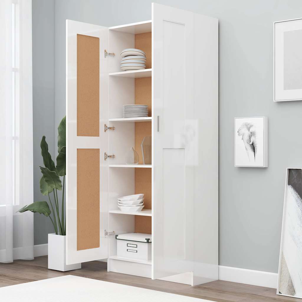 Book Cabinet High Gloss White 82.5x30.5x185.5 cm Engineered Wood